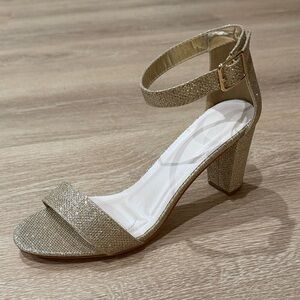 Gold Sparkle Ankle Strap Heels